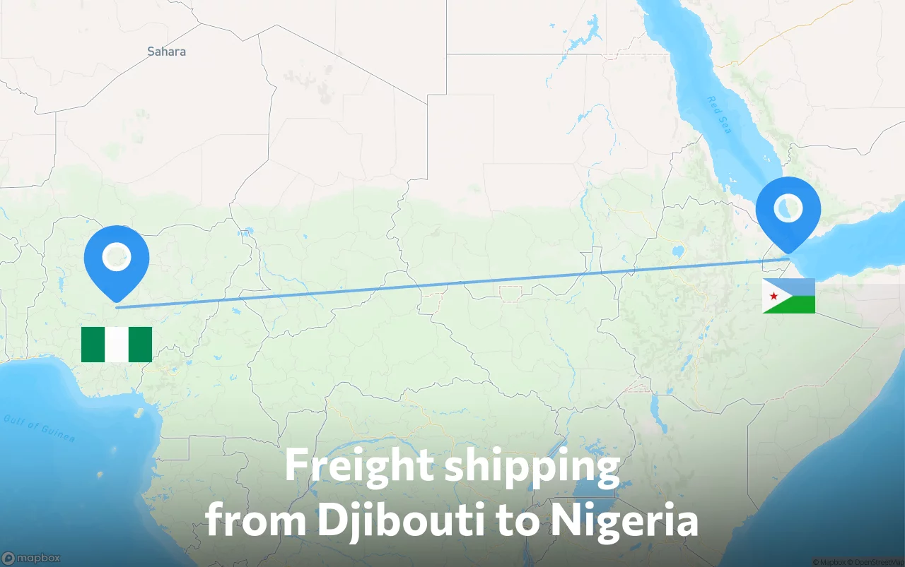 Shipping route from Djibouti to Nigeria