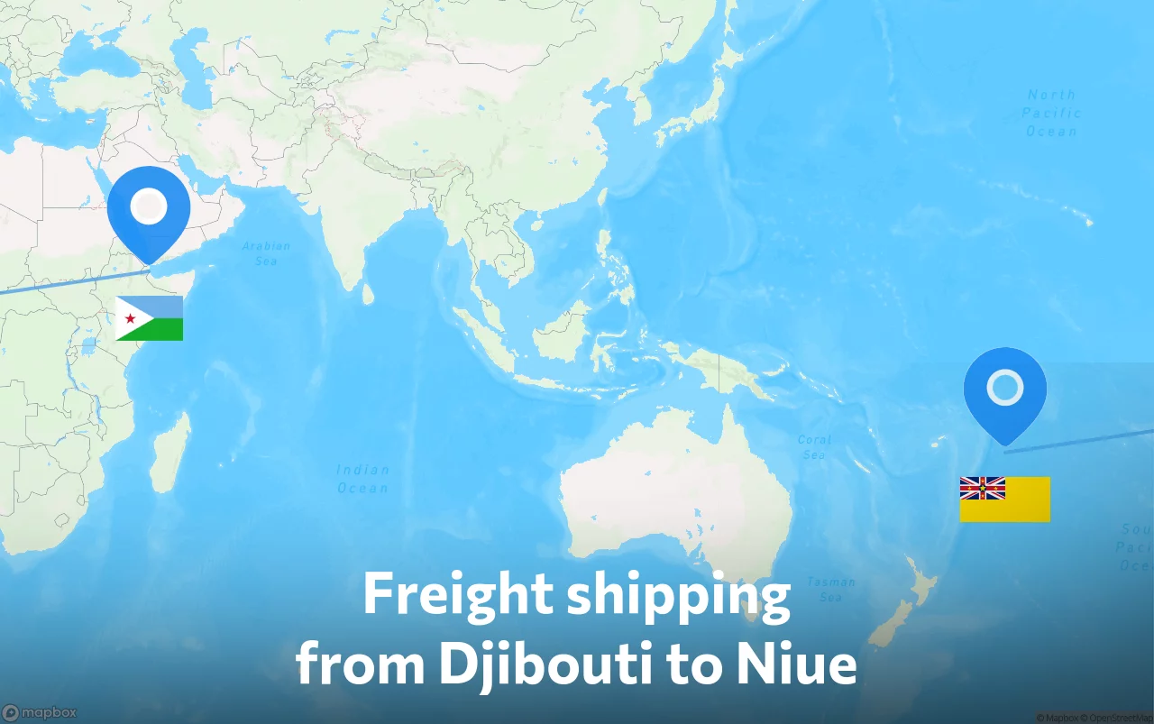 Shipping route from Djibouti to Niue
