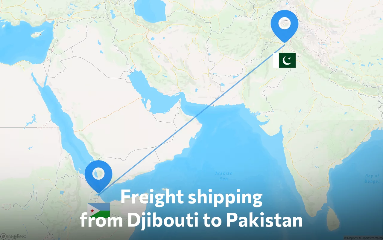 Shipping route from Djibouti to Pakistan