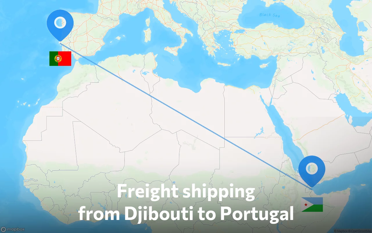 Shipping route from Djibouti to Portugal