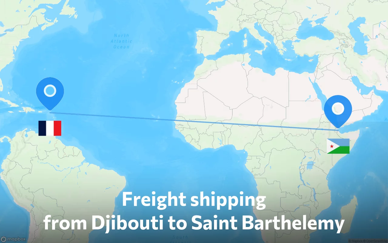 Shipping route from Djibouti to Saint Barthelemy