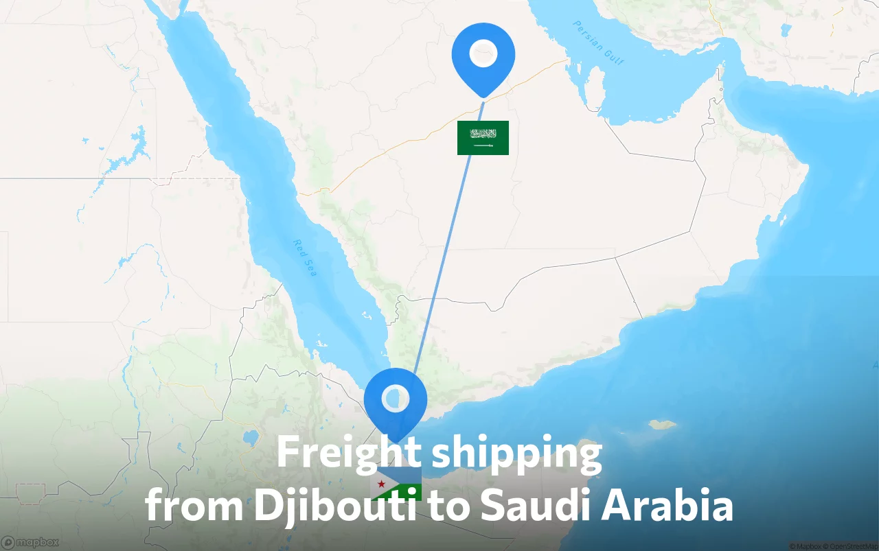 Shipping route from Djibouti to Saudi Arabia