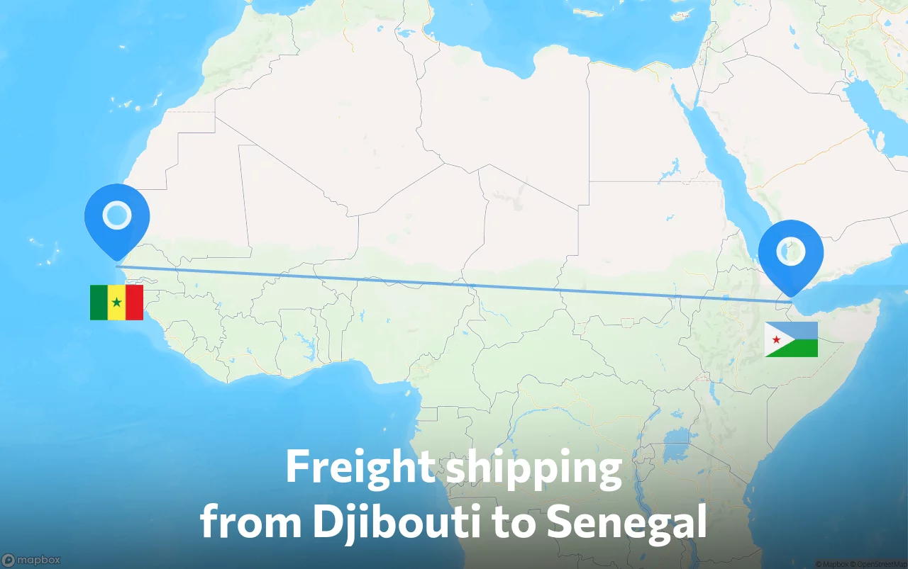 Shipping route from Djibouti to Senegal