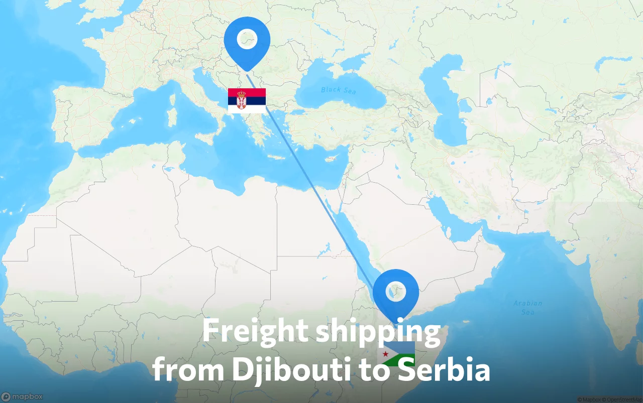 Shipping route from Djibouti to Serbia