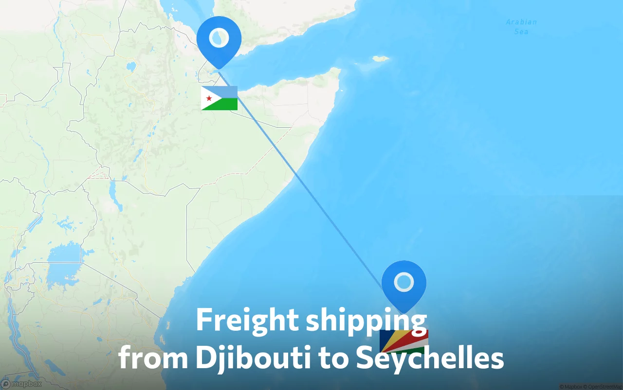 Shipping route from Djibouti to Seychelles