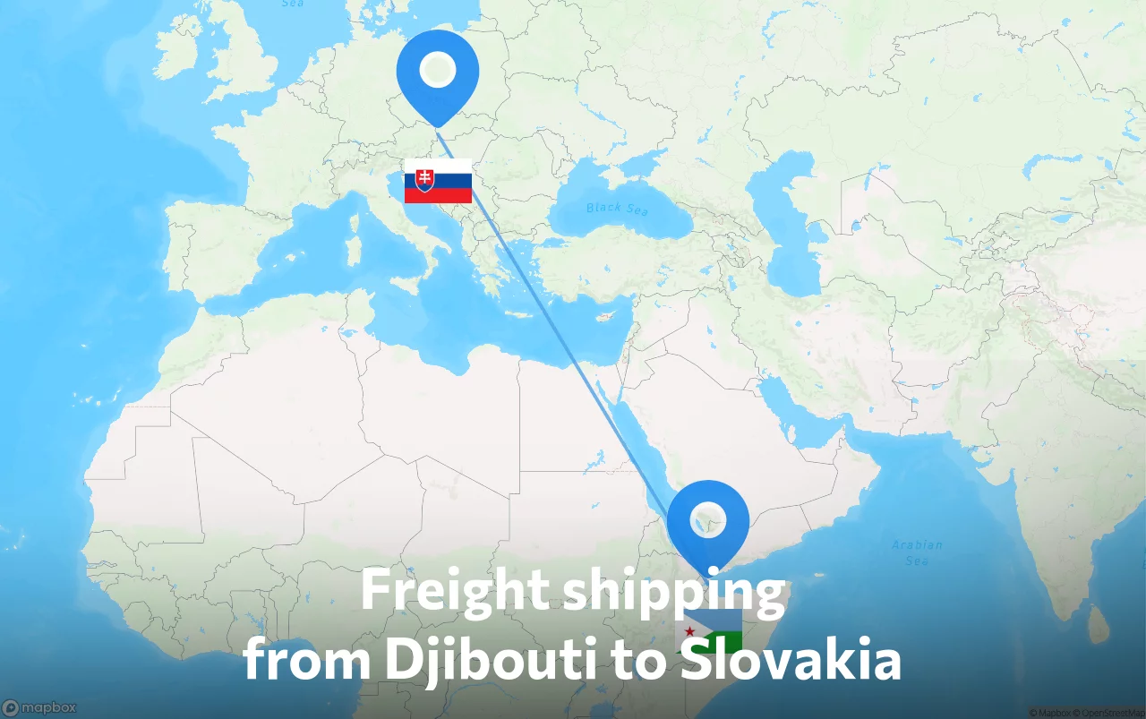Shipping route from Djibouti to Slovakia