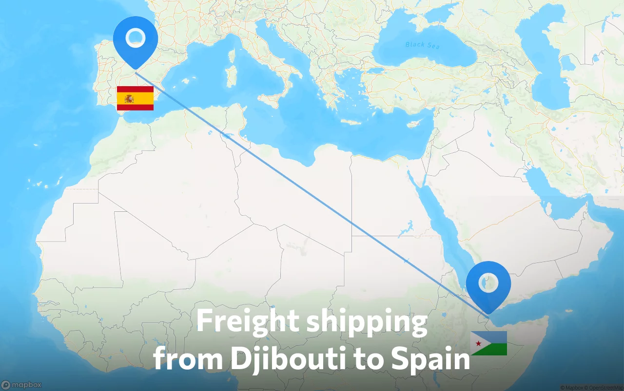 Shipping route from Djibouti to Spain