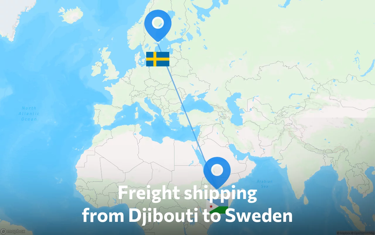 Shipping route from Djibouti to Sweden