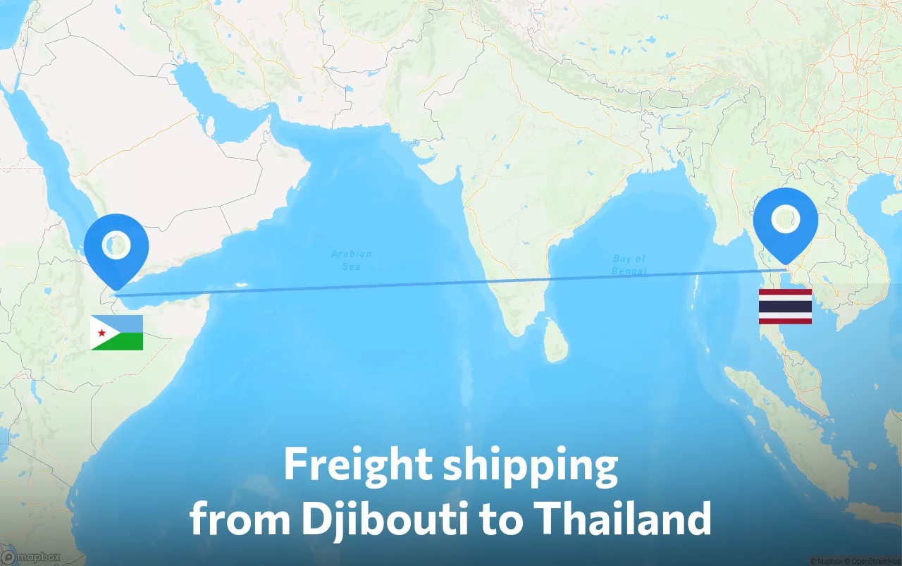 Shipping route from Djibouti to Thailand