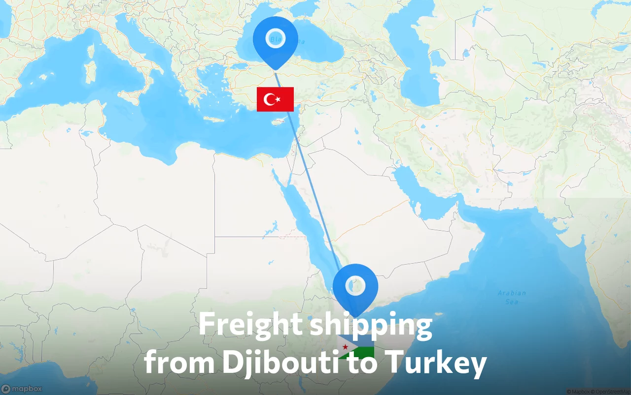 Shipping route from Djibouti to Turkey