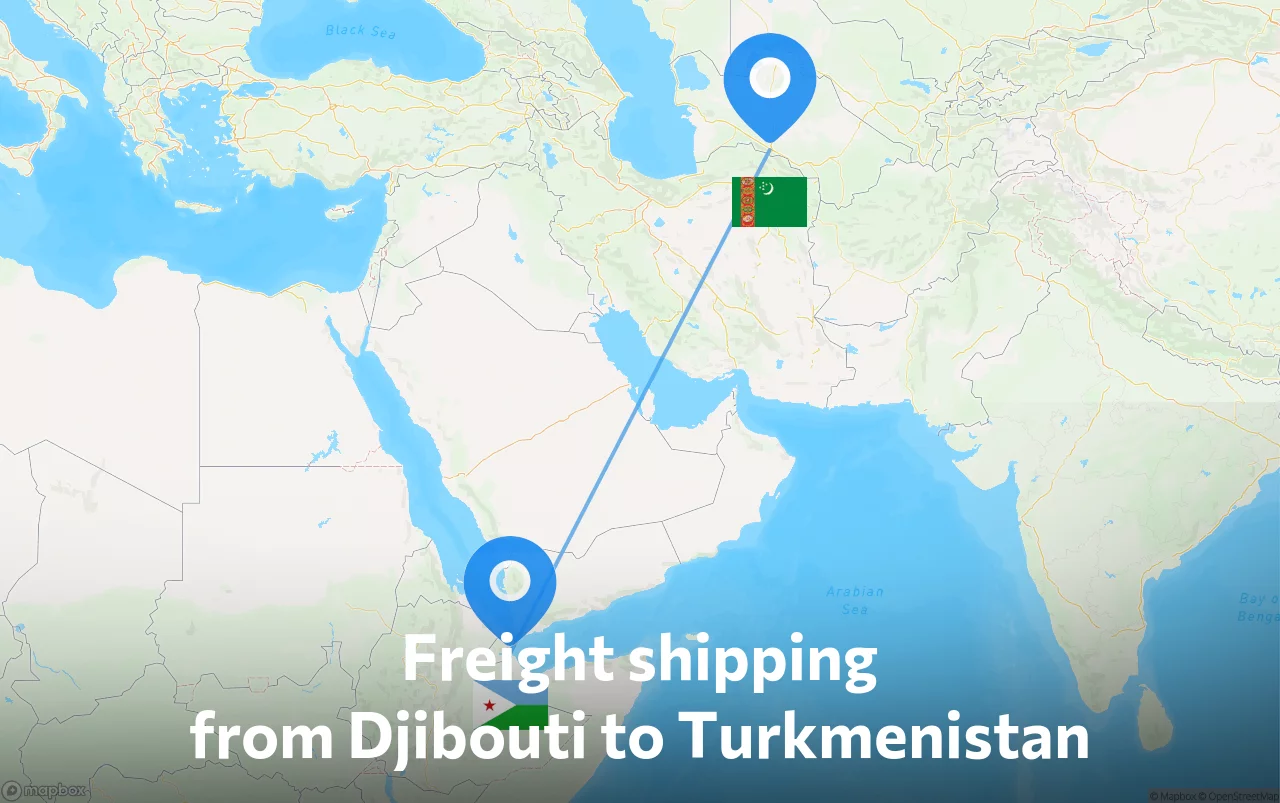 Shipping route from Djibouti to Turkmenistan