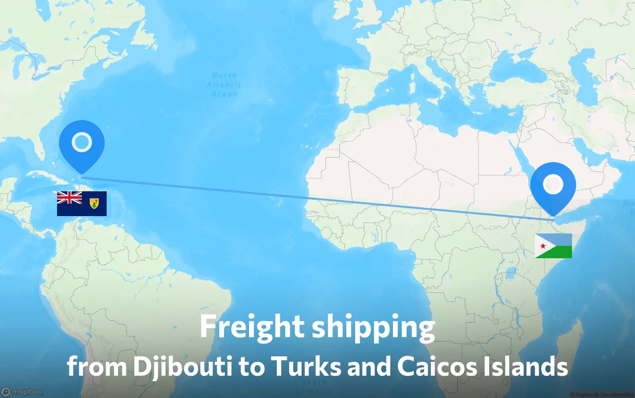 Shipping route from Djibouti to Turks and Caicos Islands