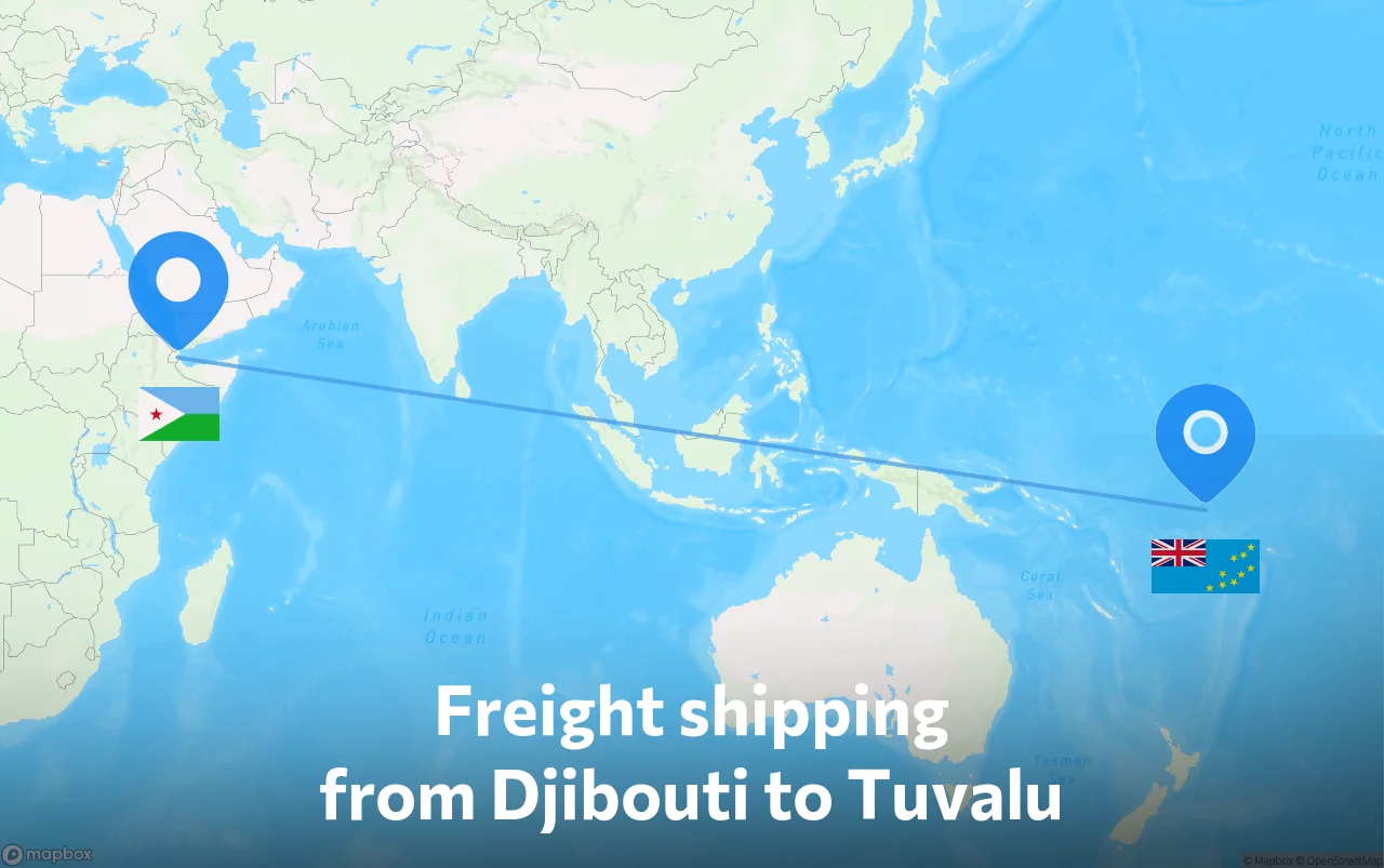 Shipping route from Djibouti to Tuvalu