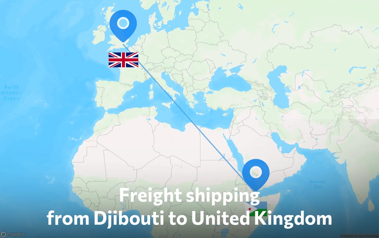 Shipping route from Djibouti to United Kingdom