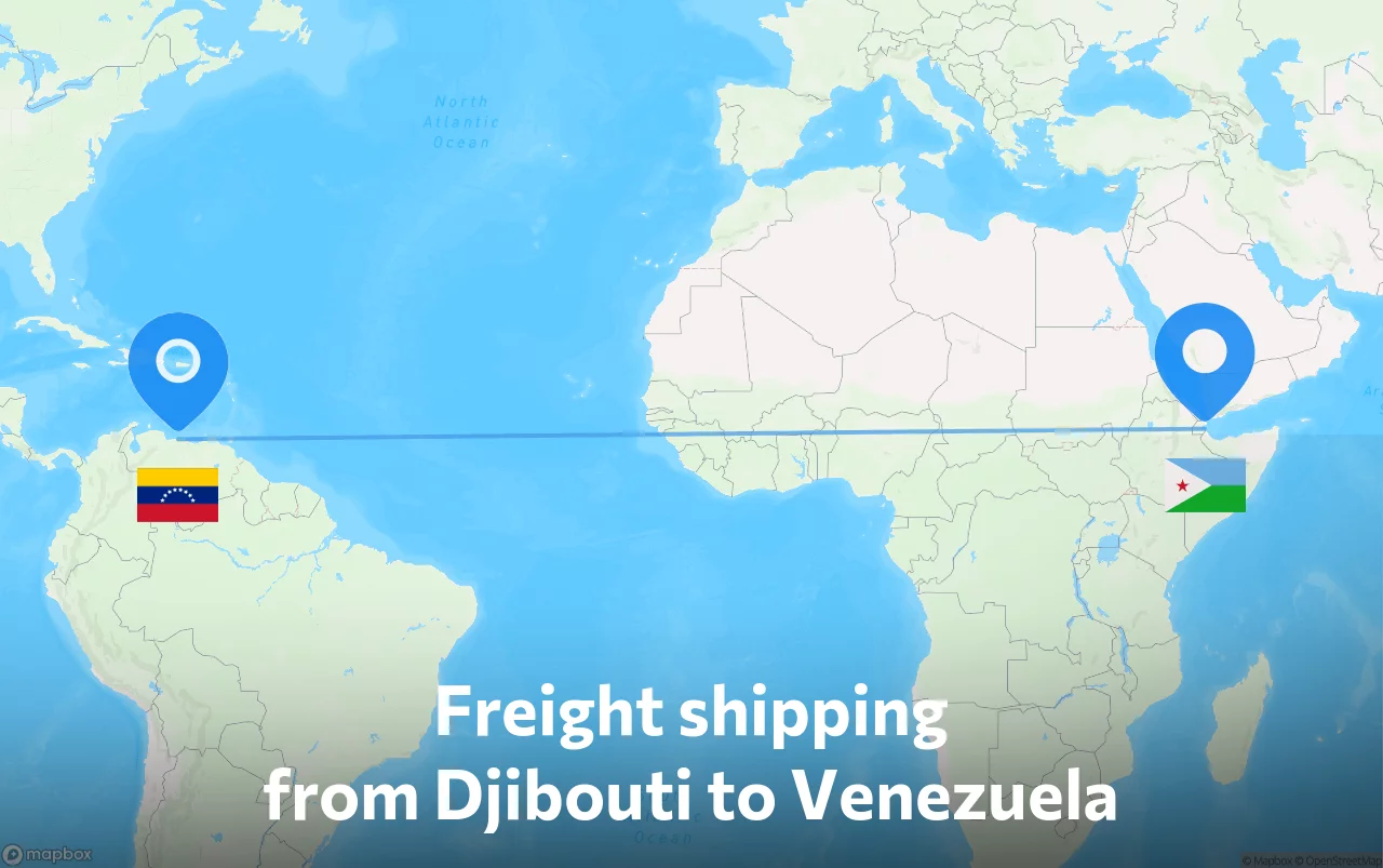 Shipping route from Djibouti to Venezuela