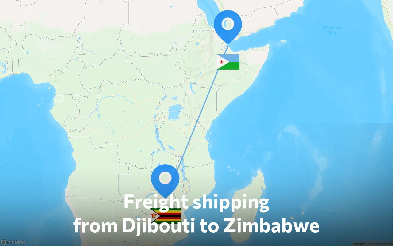 Shipping route from Djibouti to Zimbabwe