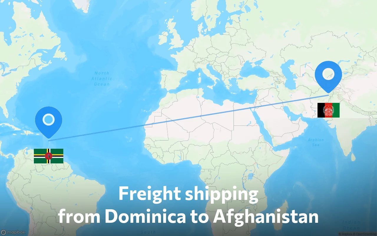 Shipping route from Dominica to Afghanistan