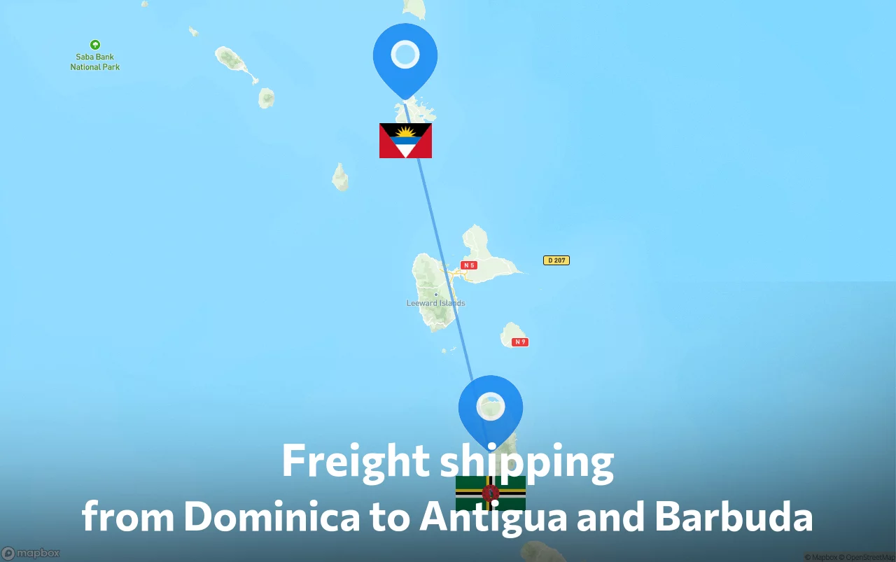 Shipping route from Dominica to Antigua and Barbuda
