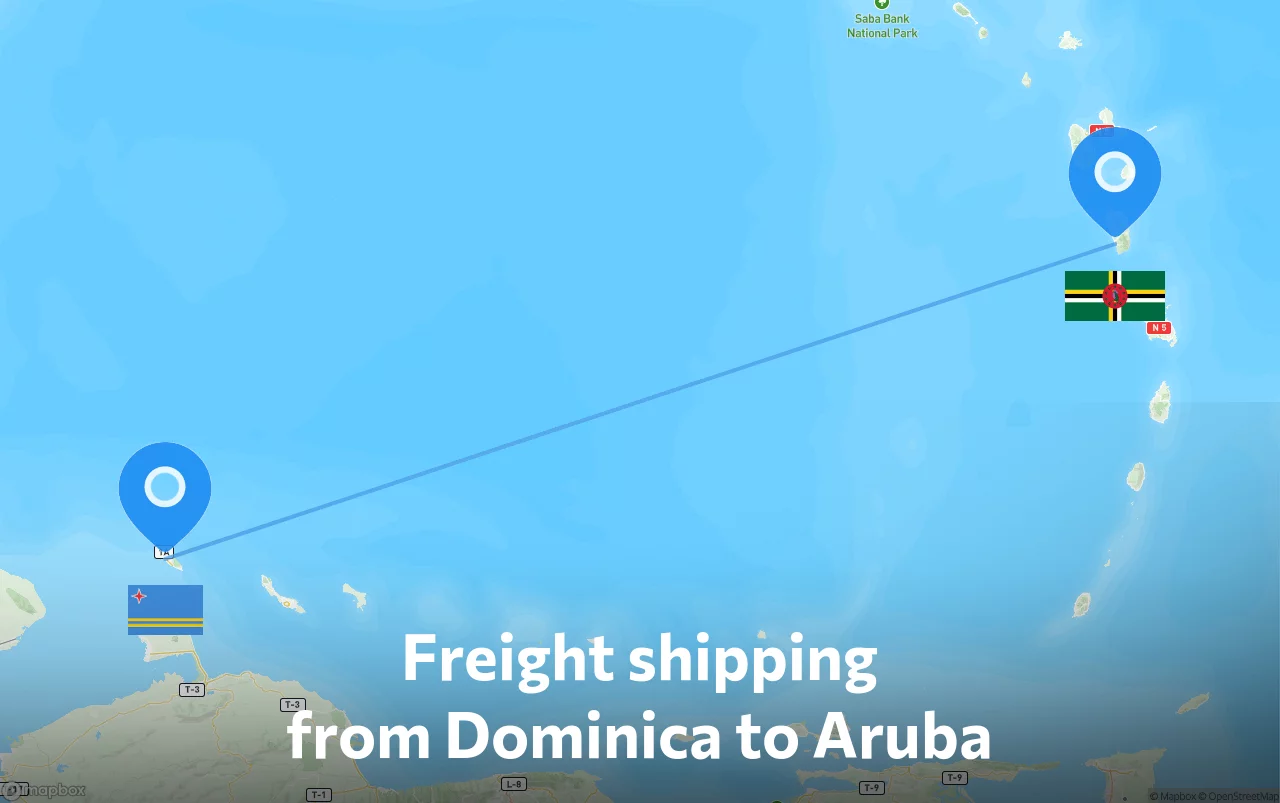 Shipping route from Dominica to Aruba