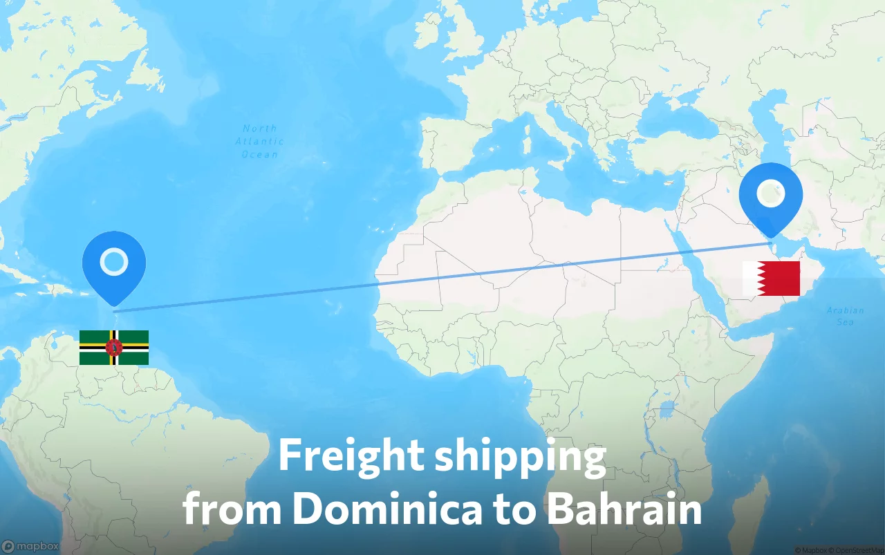 Shipping route from Dominica to Bahrain