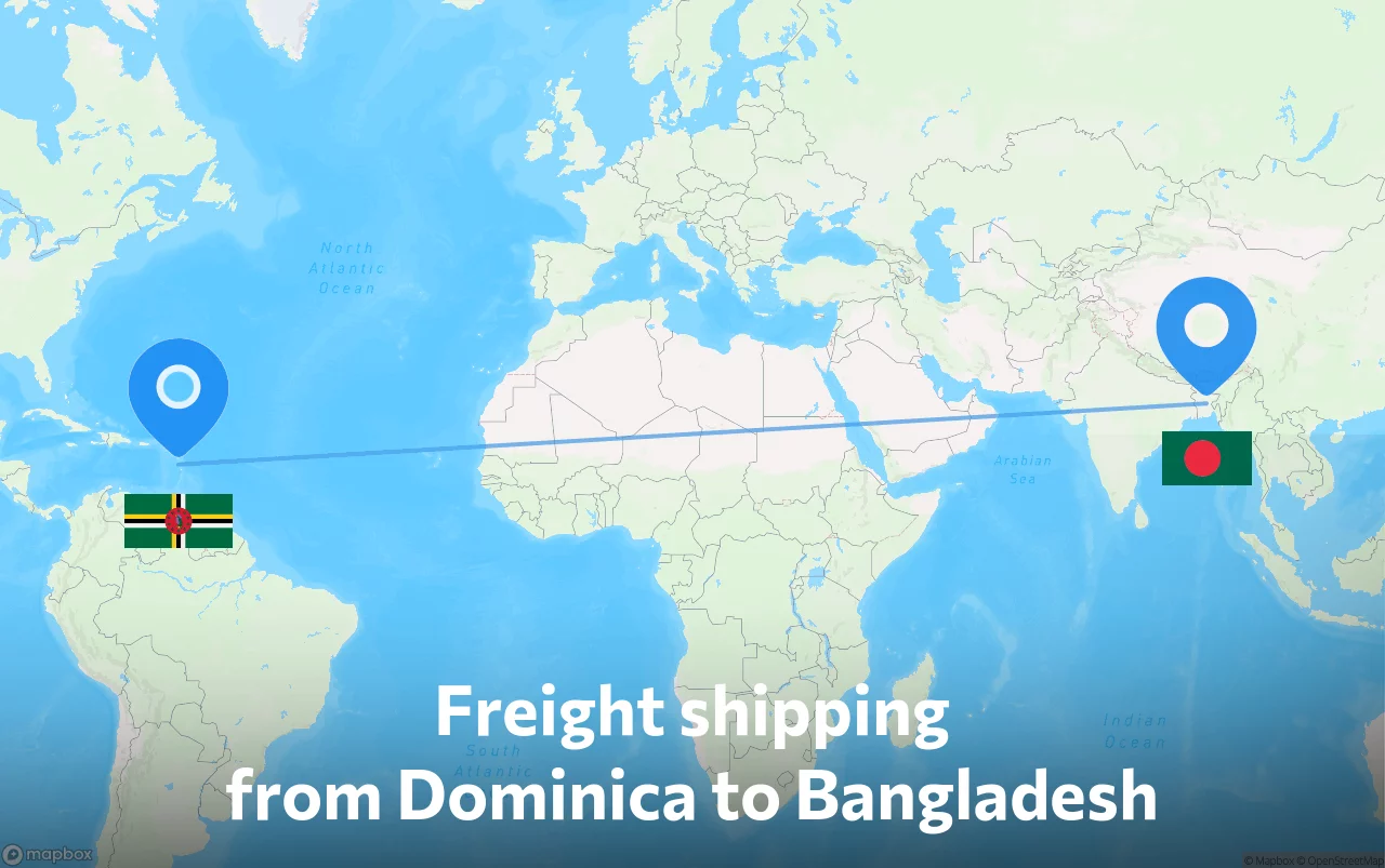 Shipping route from Dominica to Bangladesh