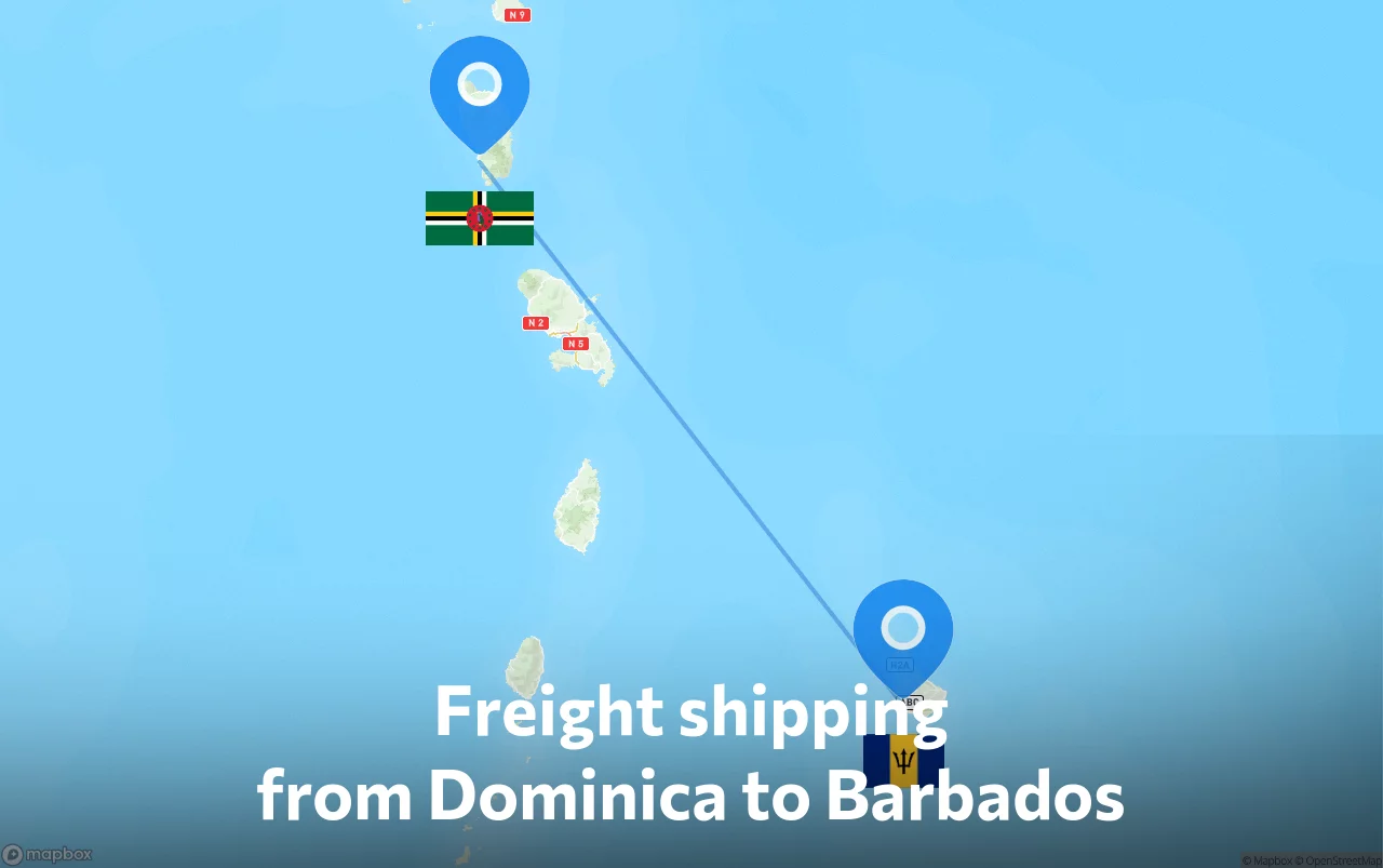 Shipping route from Dominica to Barbados