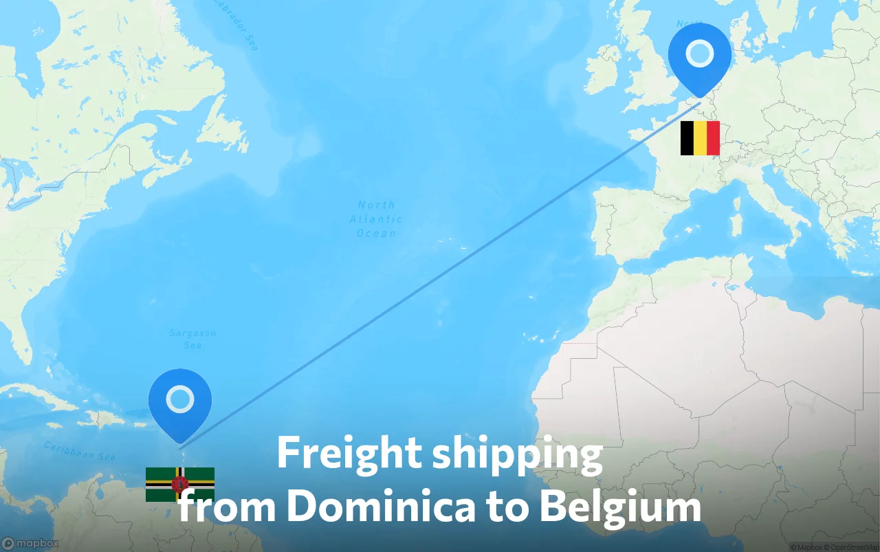 Shipping route from Dominica to Belgium