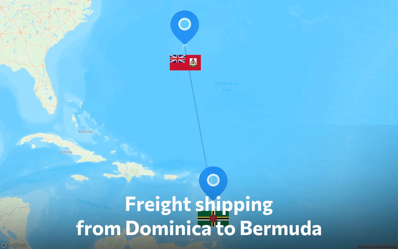Shipping route from Dominica to Bermuda