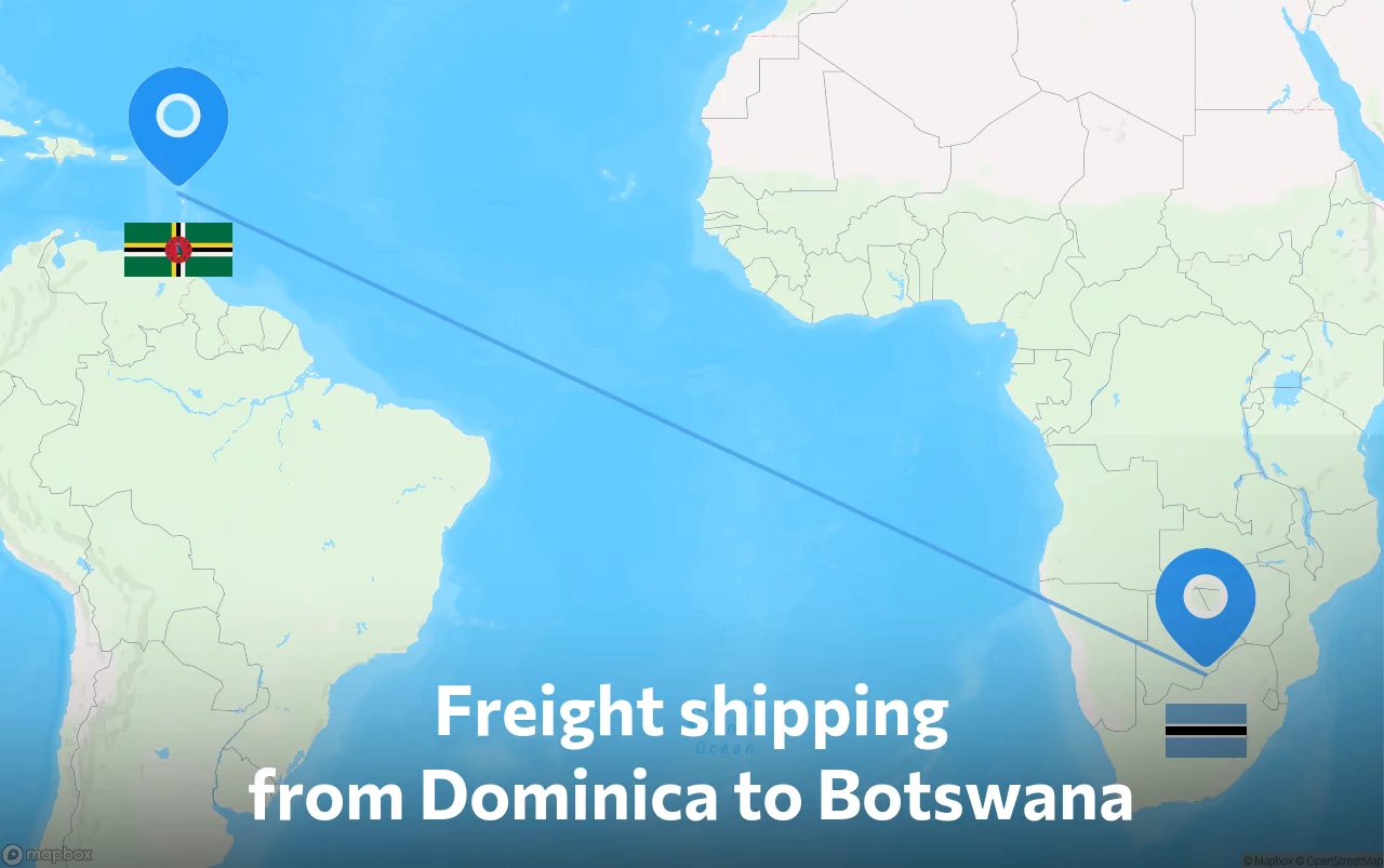 Shipping route from Dominica to Botswana