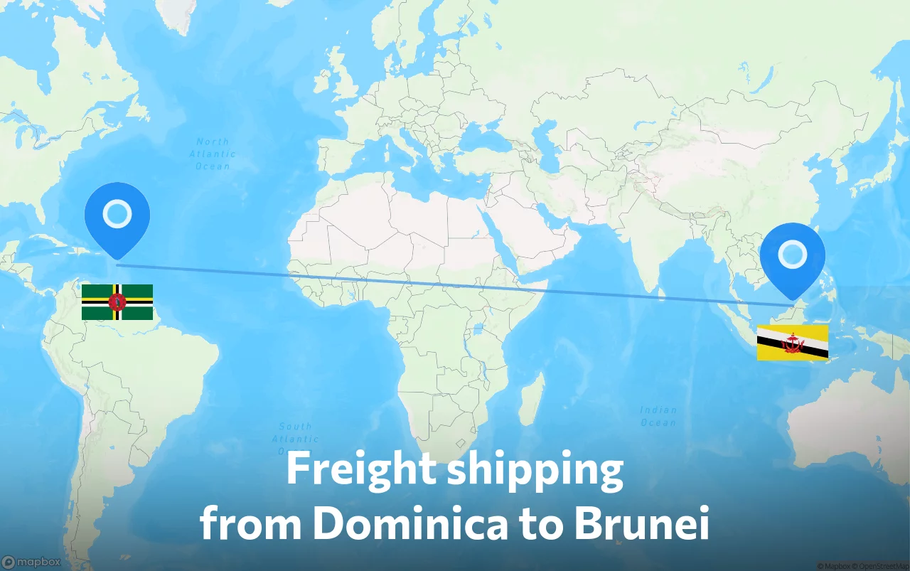 Shipping route from Dominica to Brunei