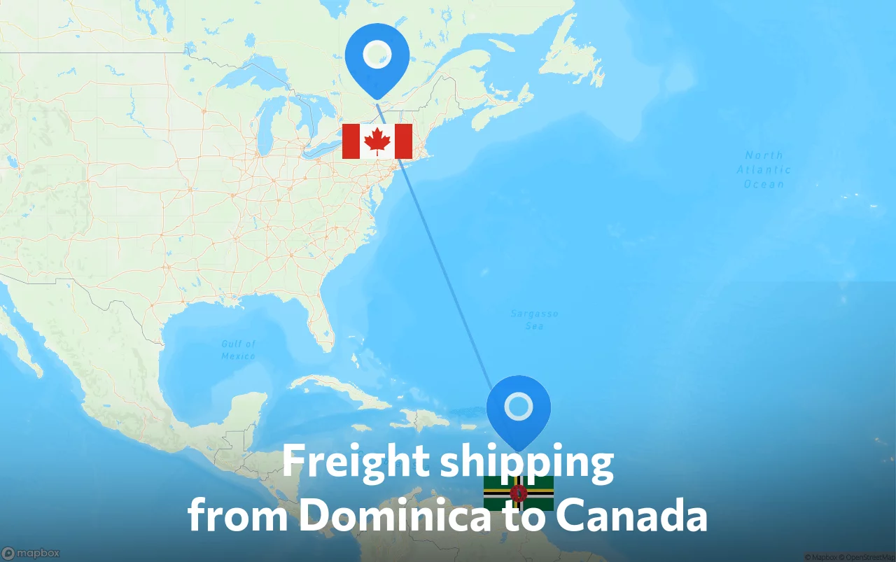 Shipping route from Dominica to Canada