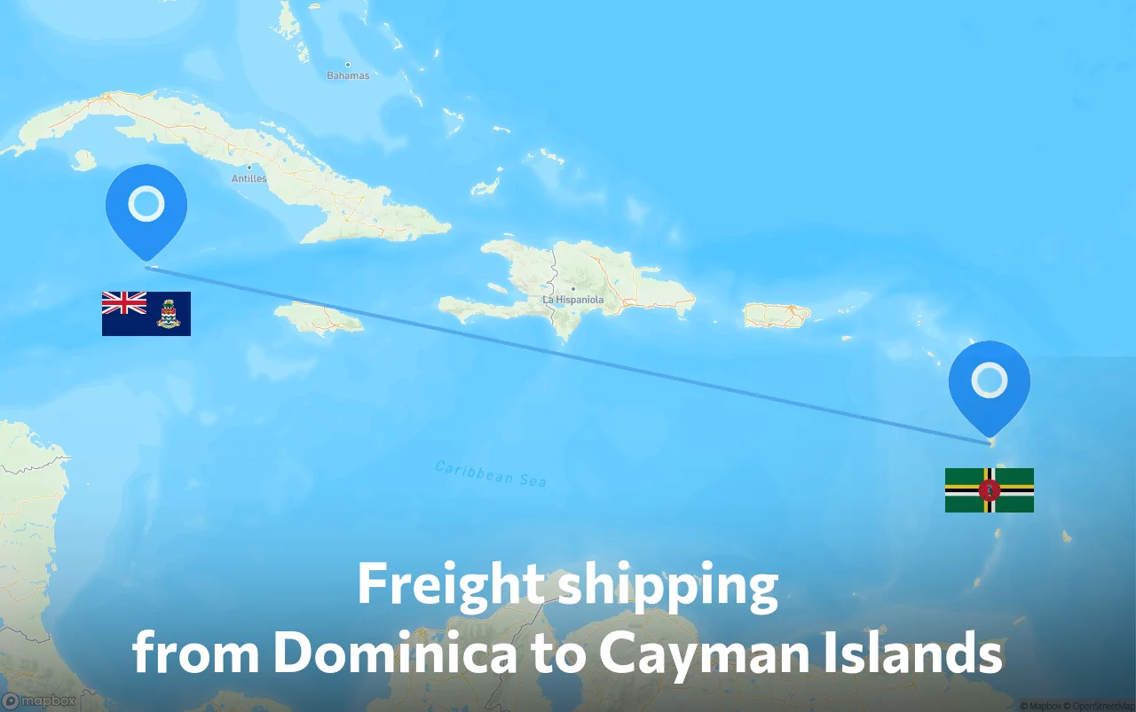 Shipping route from Dominica to Cayman Islands
