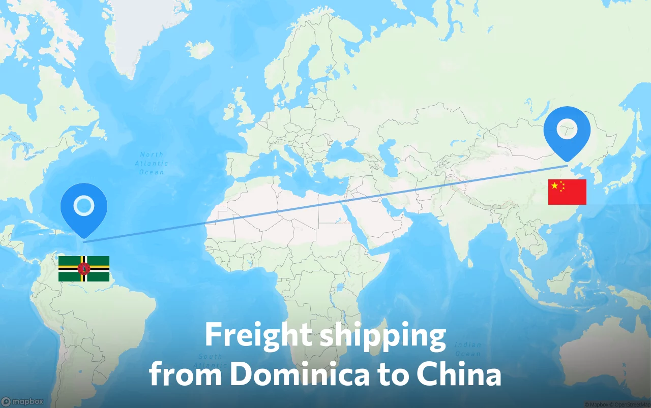 Shipping route from Dominica to China