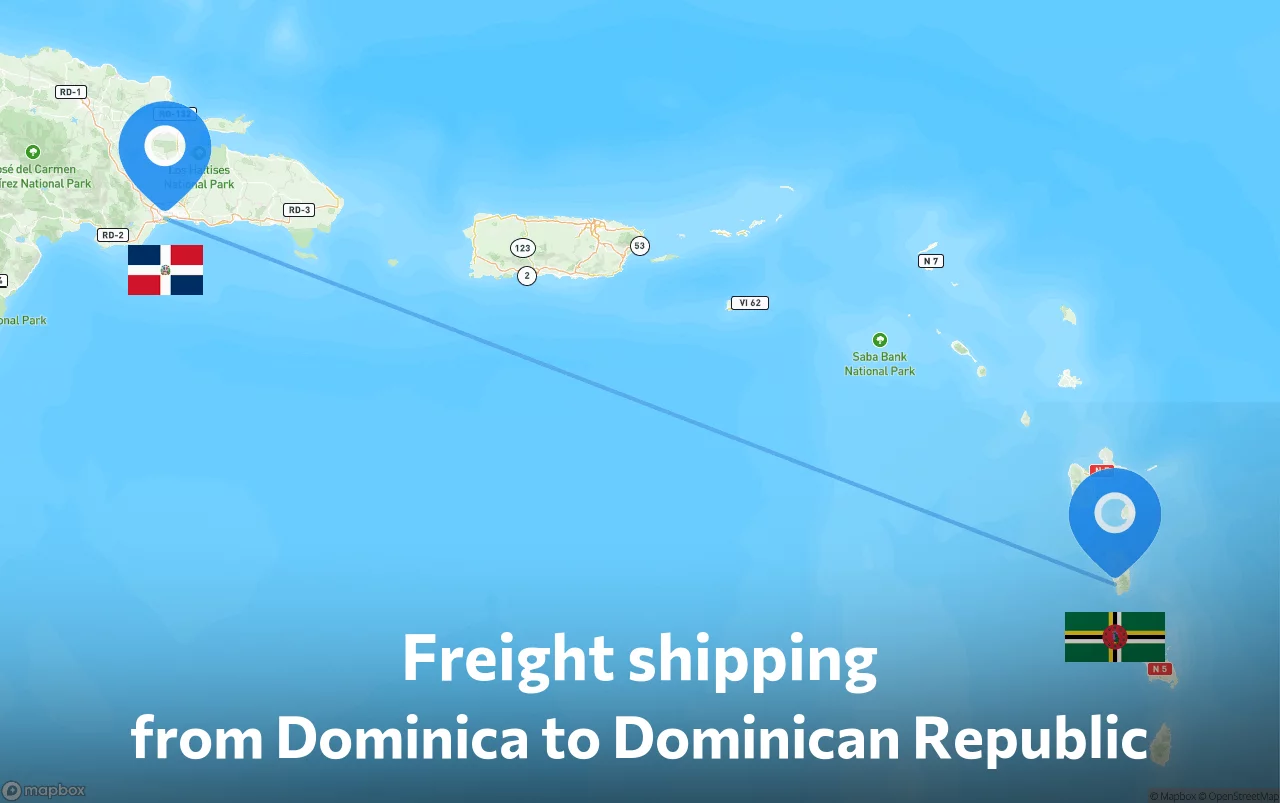 Shipping route from Dominica to Dominican Republic