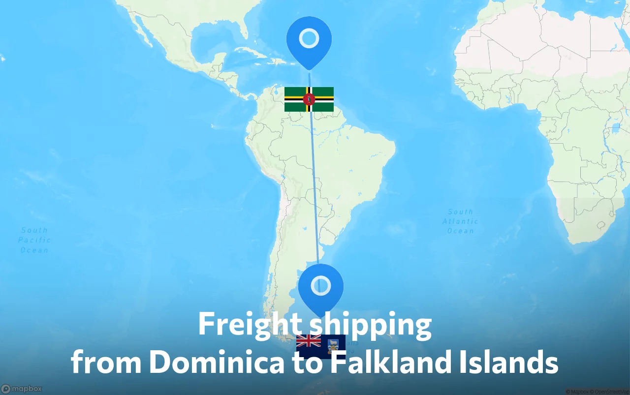 Shipping route from Dominica to Falkland Islands