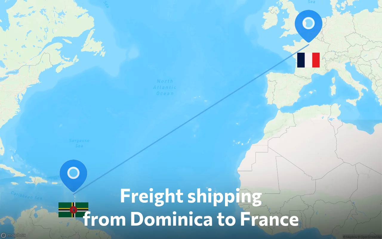 Shipping route from Dominica to France
