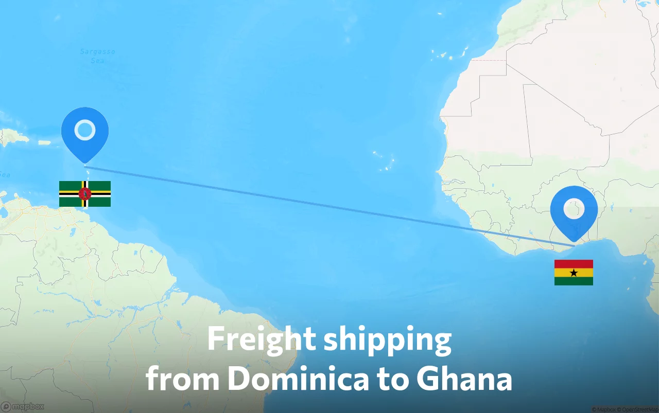 Shipping route from Dominica to Ghana