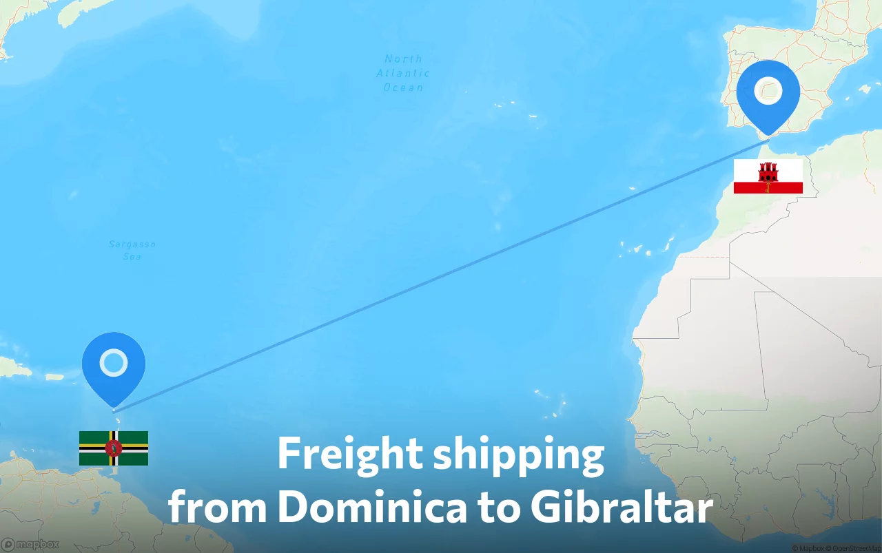 Shipping route from Dominica to Gibraltar