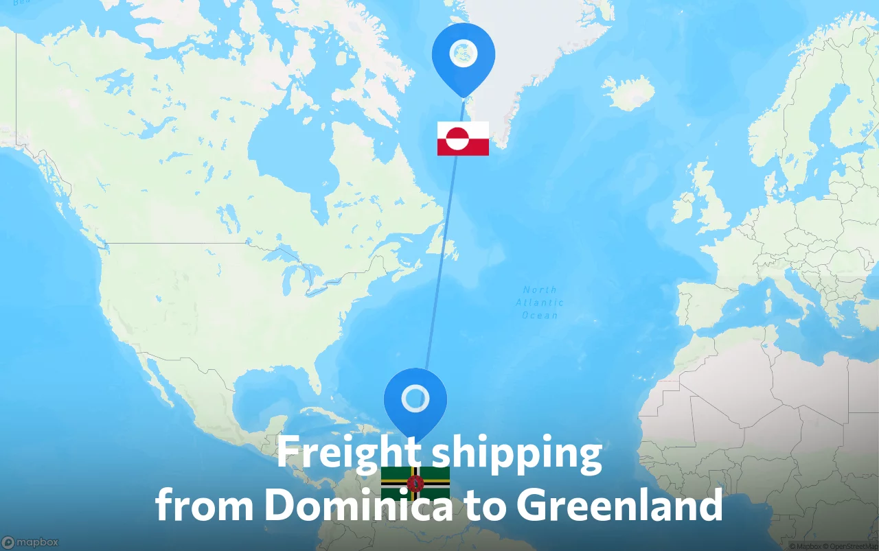 Shipping route from Dominica to Greenland