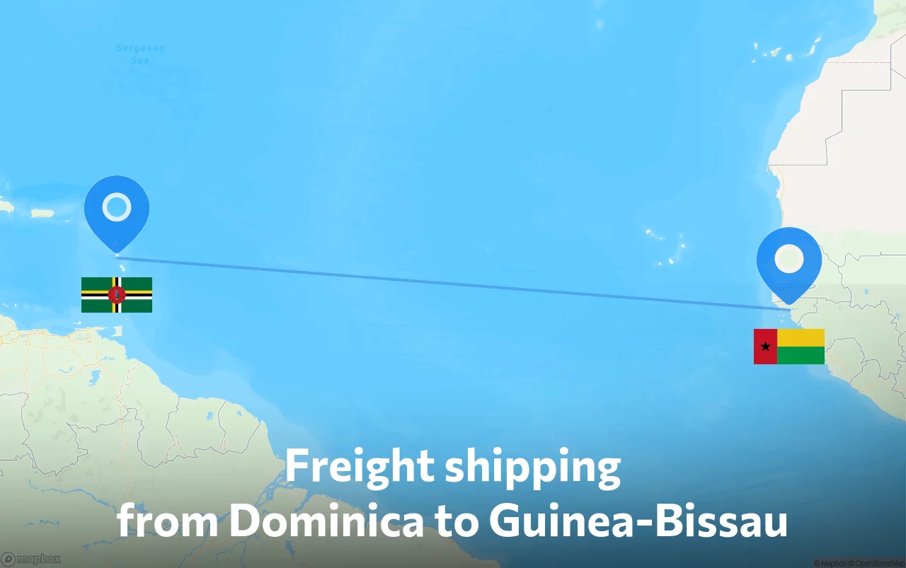 Shipping route from Dominica to Guinea-Bissau