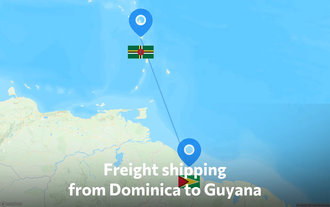 Shipping route from Dominica to Guyana