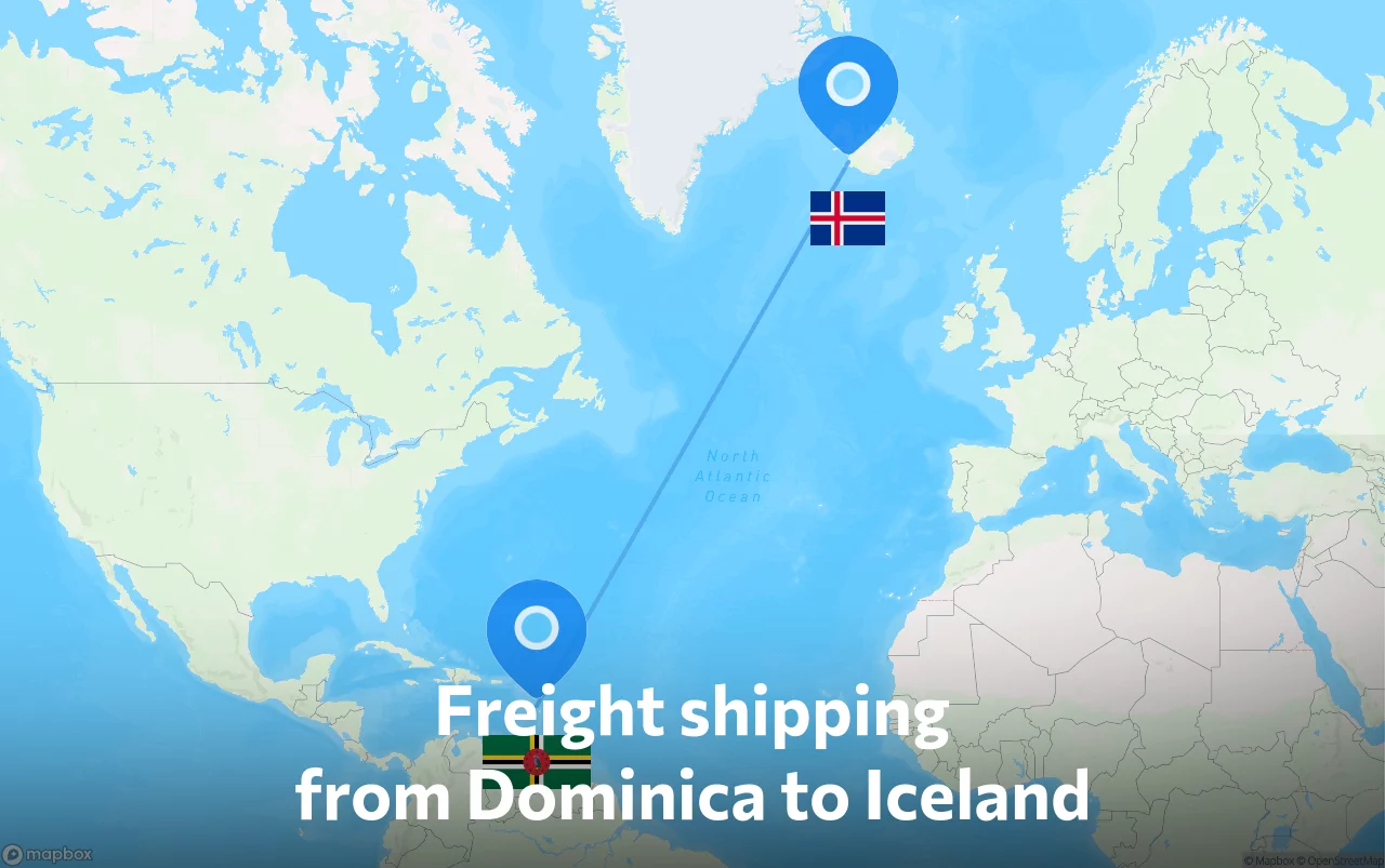 Shipping route from Dominica to Iceland
