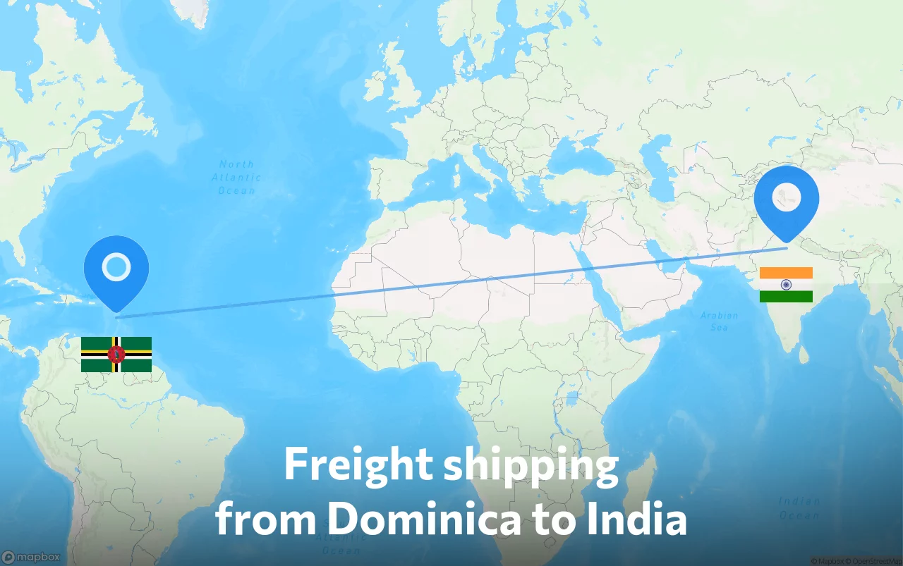 Shipping route from Dominica to India