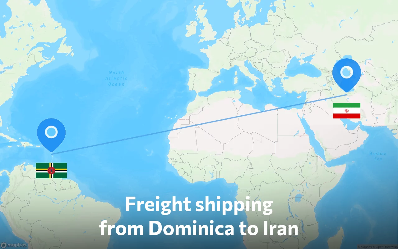 Shipping route from Dominica to Iran