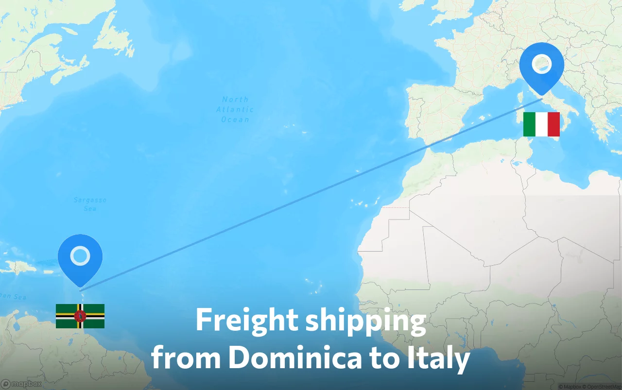 Shipping route from Dominica to Italy