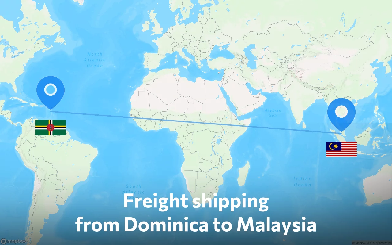 Shipping route from Dominica to Malaysia