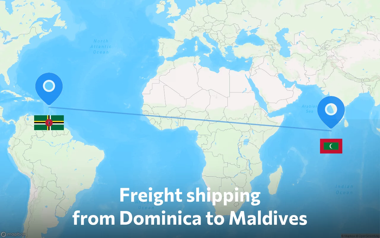 Shipping route from Dominica to Maldives