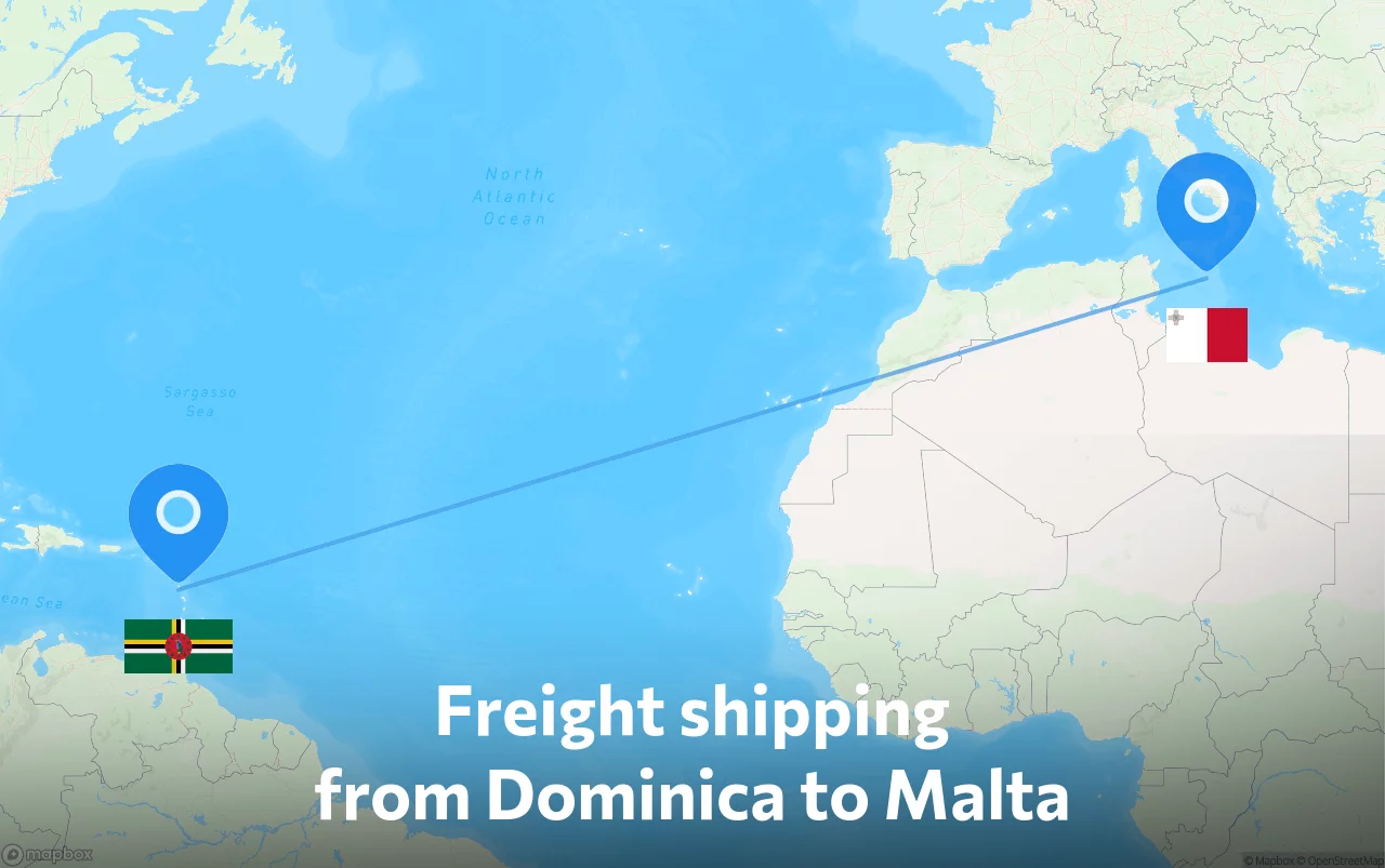 Shipping route from Dominica to Malta