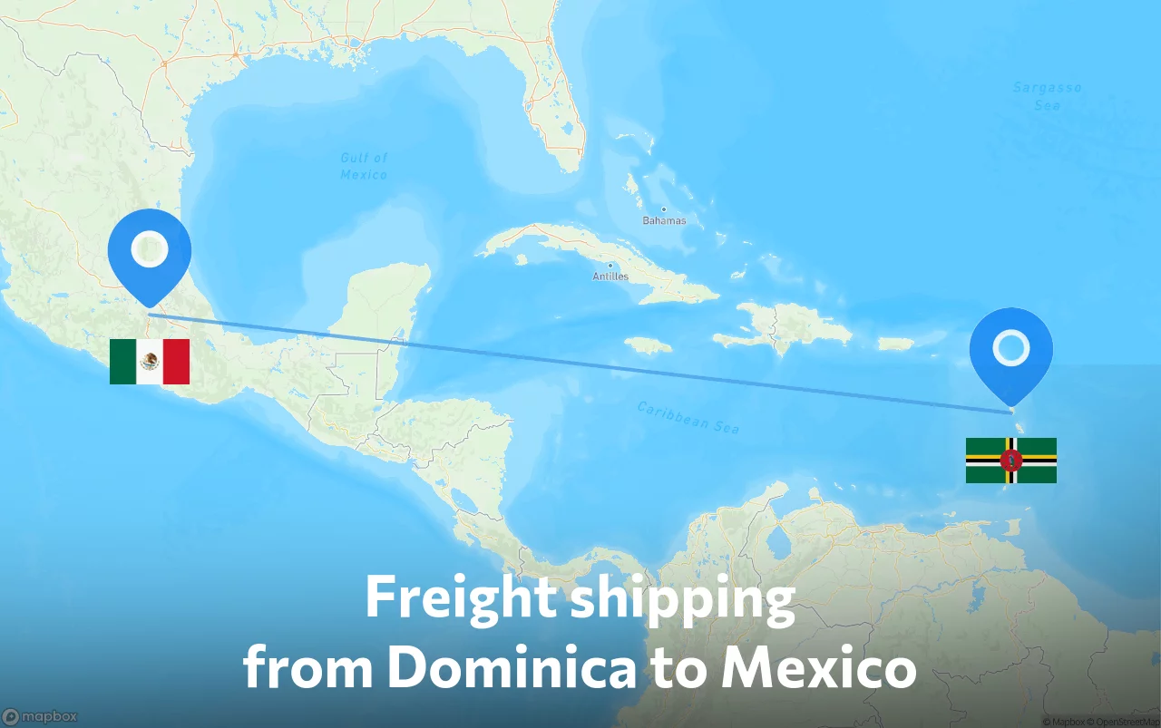 Shipping route from Dominica to Mexico