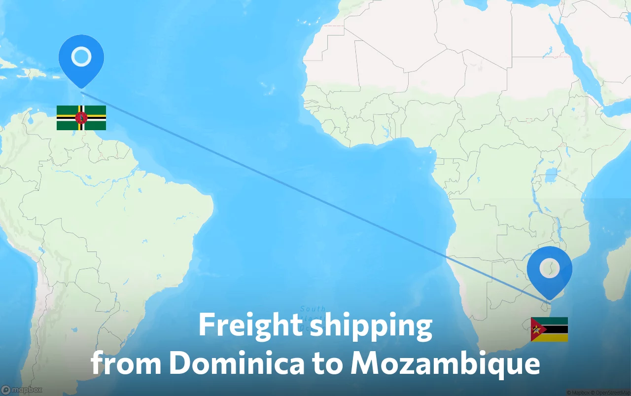 Shipping route from Dominica to Mozambique
